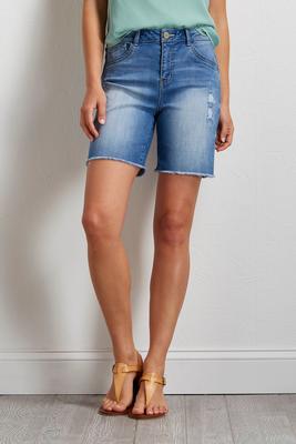palm tree embroidered denim shorts