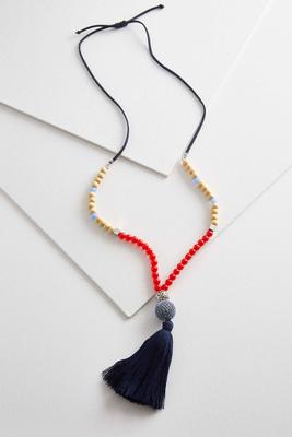 mixed bead tassel necklace
