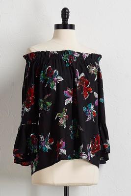 black floral off the shoulder top