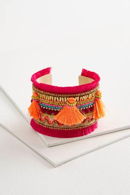 neon tassel embellished cuff
