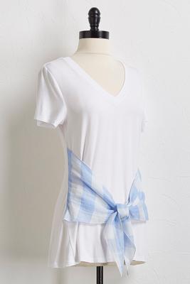 gingham tie front tee
