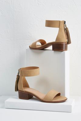 tasseled low block heels