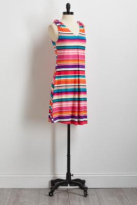 stripe tie shoulder shift dress