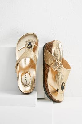 gold glitter wedge flip-flops