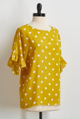 gold polka dot ruffle top
