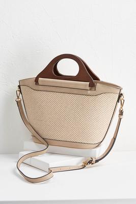 woven wooden handle tote