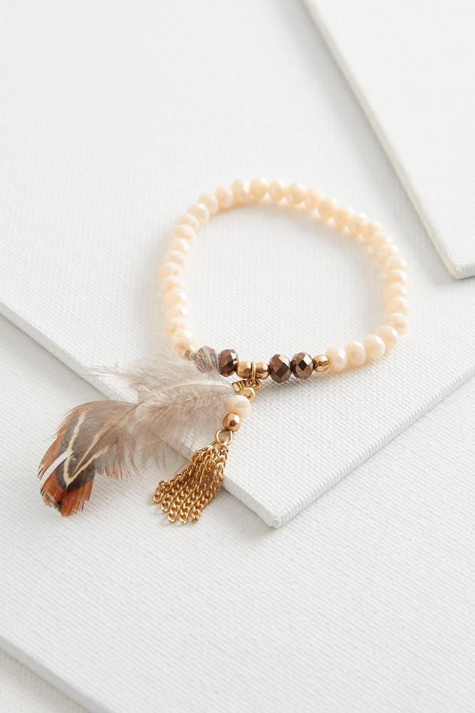 Crystal Bead And Feather Stretch Bracelet