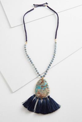 tasseled semi-precious pendant necklace