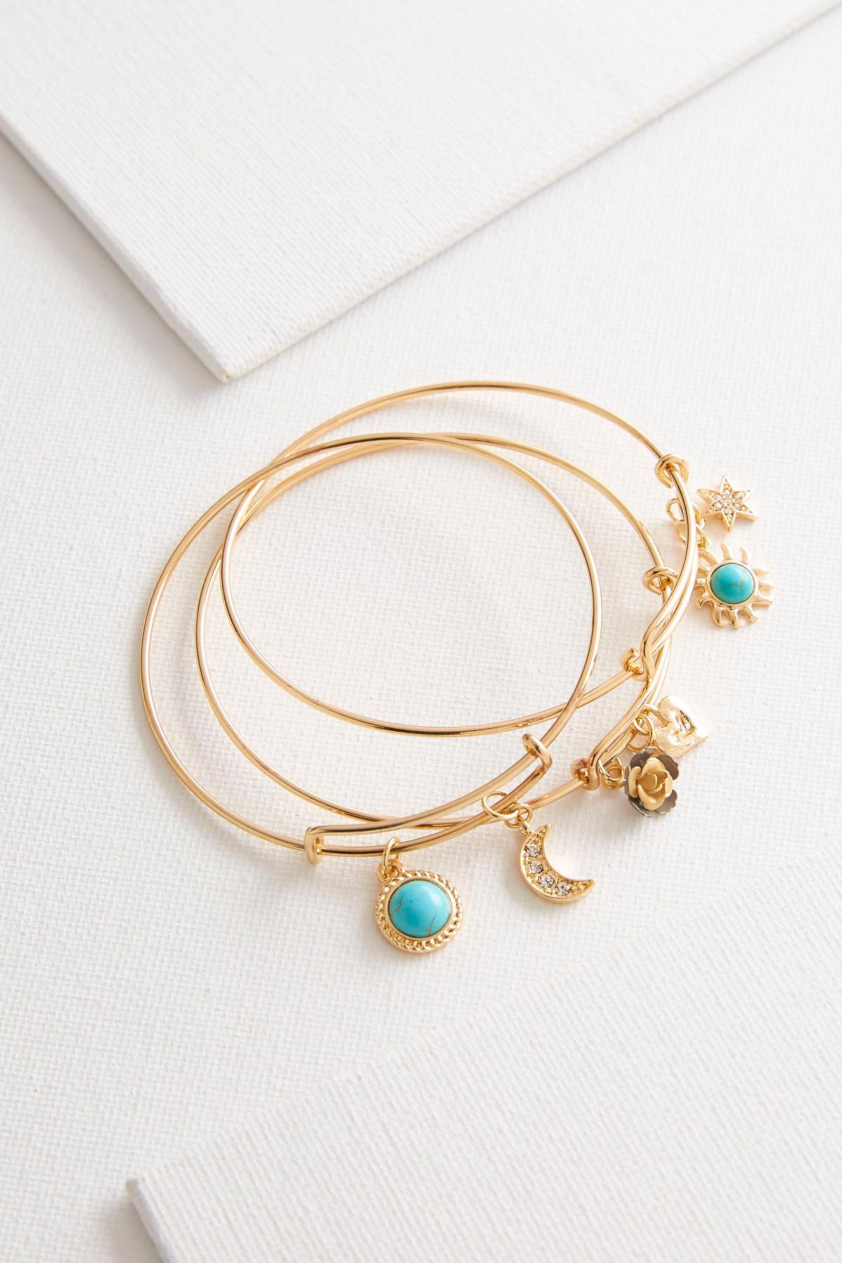 Turquoise Moon Star Charm Bangle Set