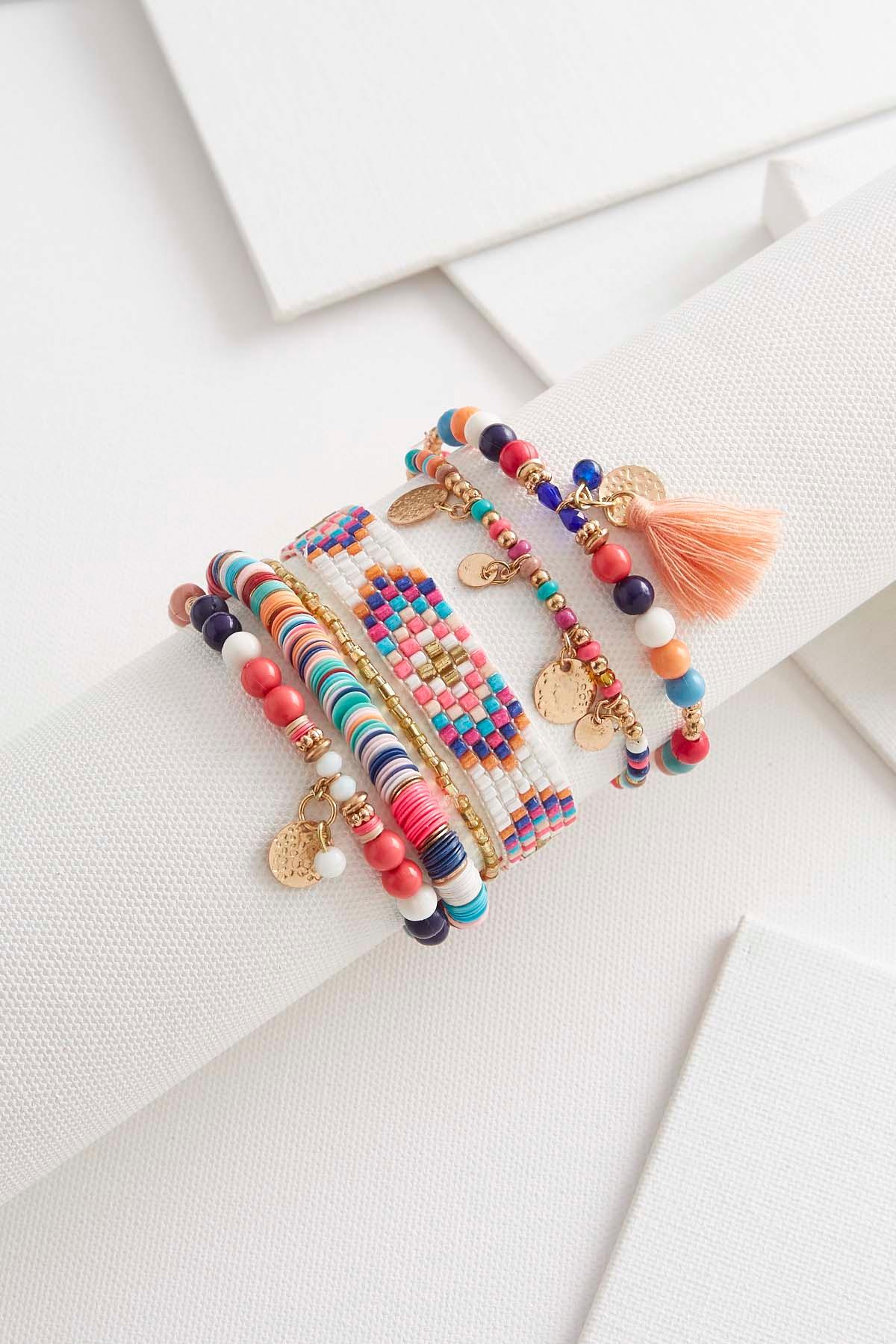Beaded Tassel Stretch Bracelet Set