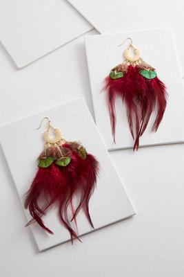 wild red feather earrings