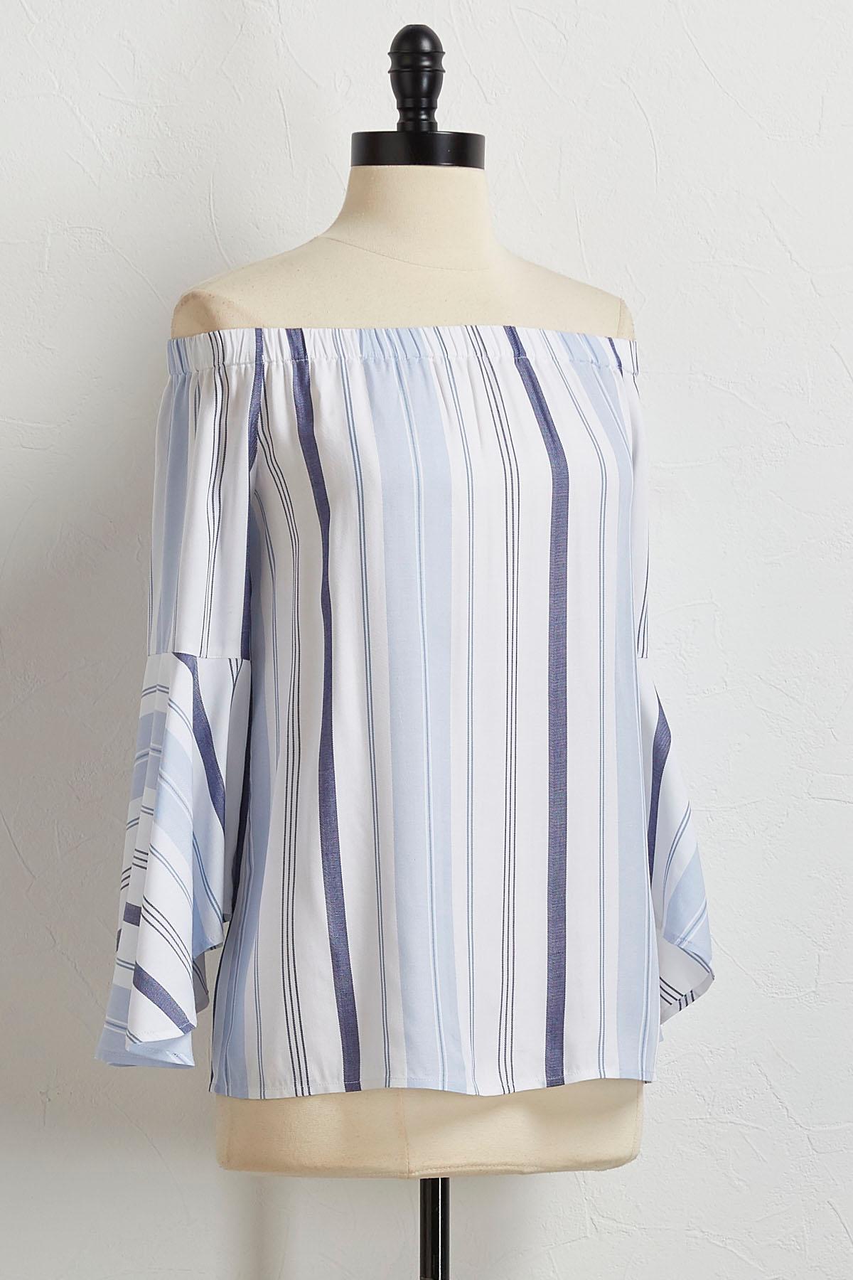 Blue Stripe Off The Shoulder Top