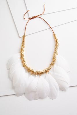 ring and feather bib necklace