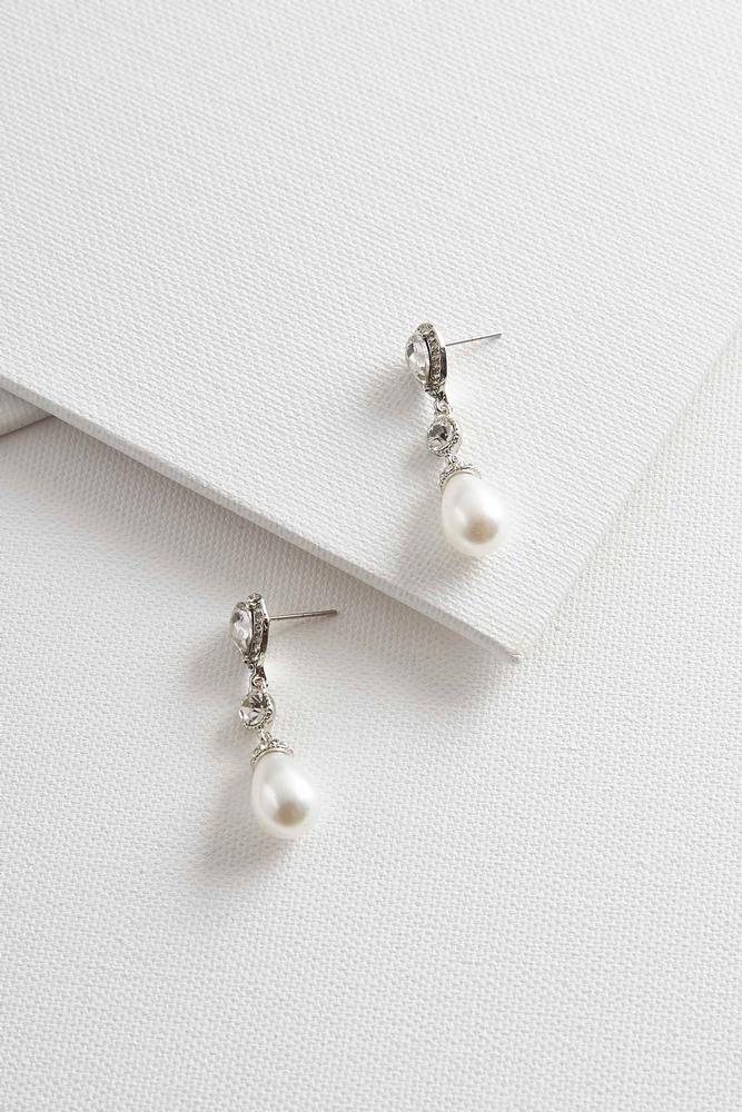 Rhinestone And Pearl Dangle Earrings