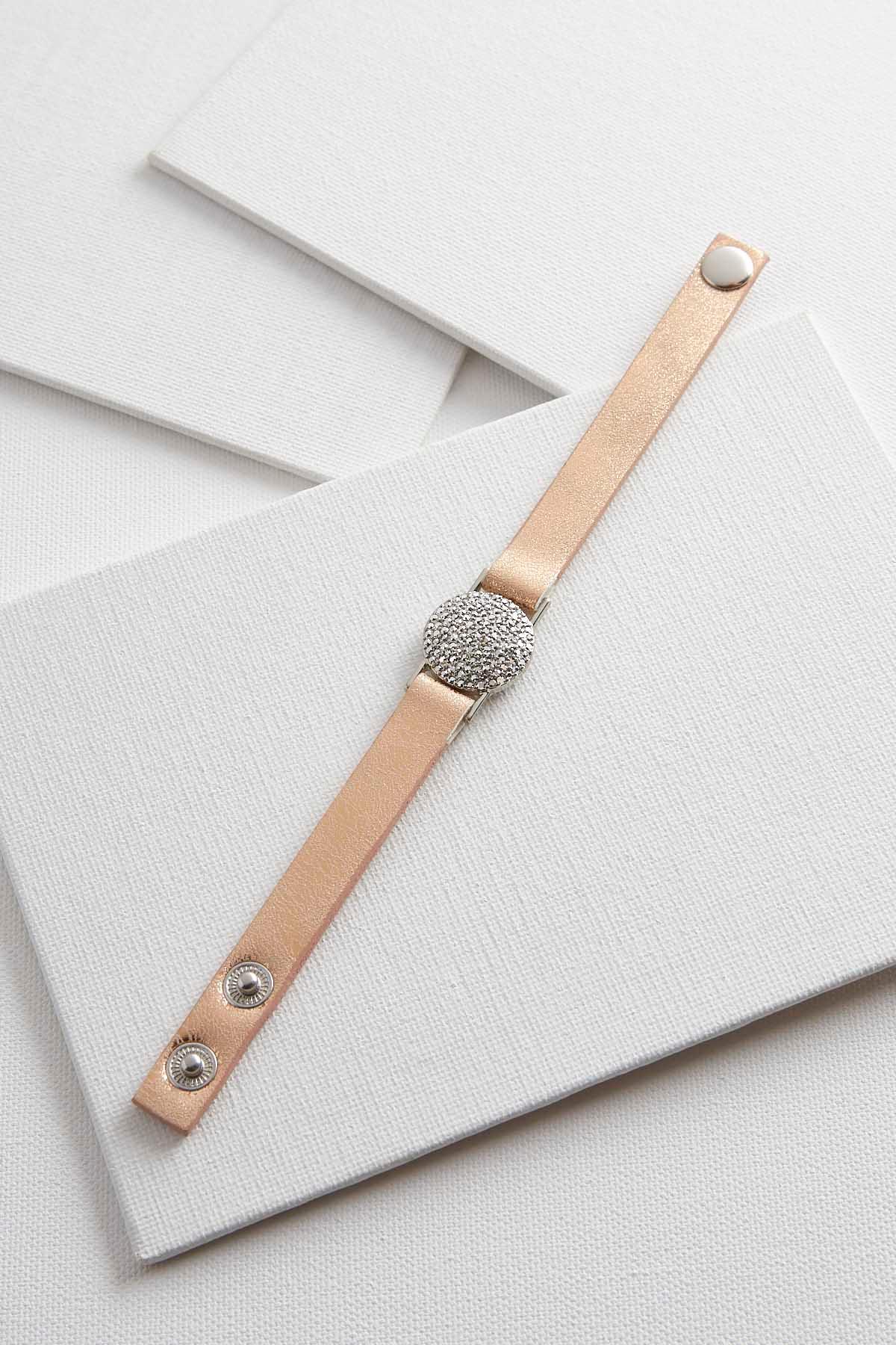 Pave Disk Faux Leather Bracelet