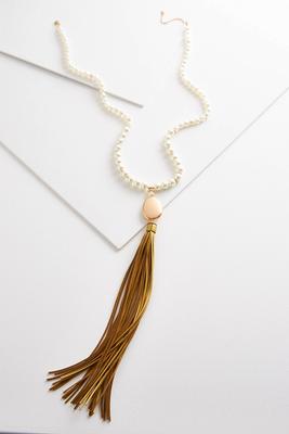 beaded metallic tassel necklace