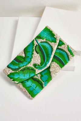 embellished palm leaf clutch