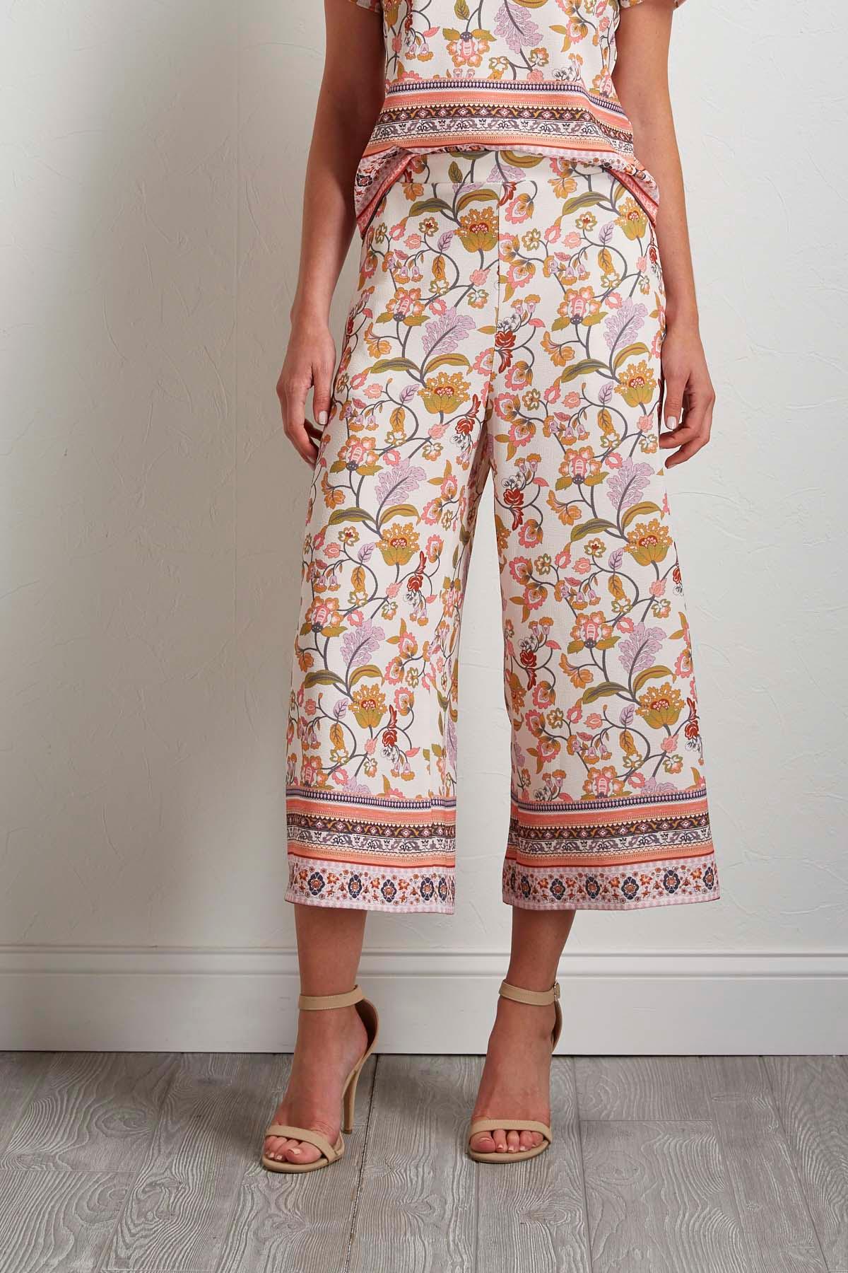 Cropped Crepe Floral Palazzo Pants
