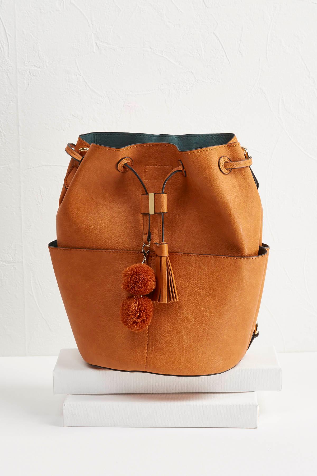 Pom- Pom Crossbody Bucket Bag