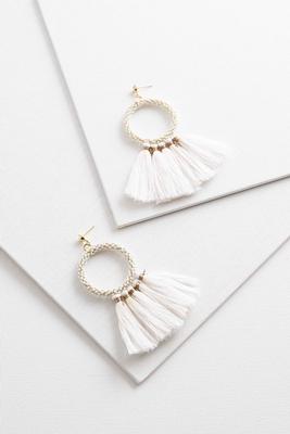 tasseled pearl hoop earrings