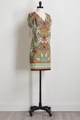 cinch tie sleeves shift dress
