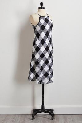 gingham linen shift dress