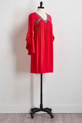 embroidered tulip sleeve shift dress