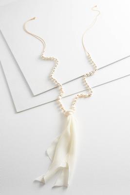 pearl fabric tassel necklace