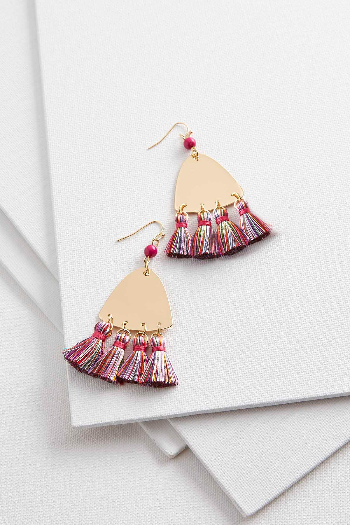 Tasseled Metal Triangle Earrings