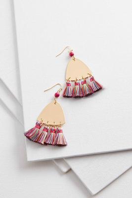 tasseled metal triangle earrings