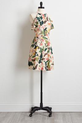 crepe garden floral ruffle dress