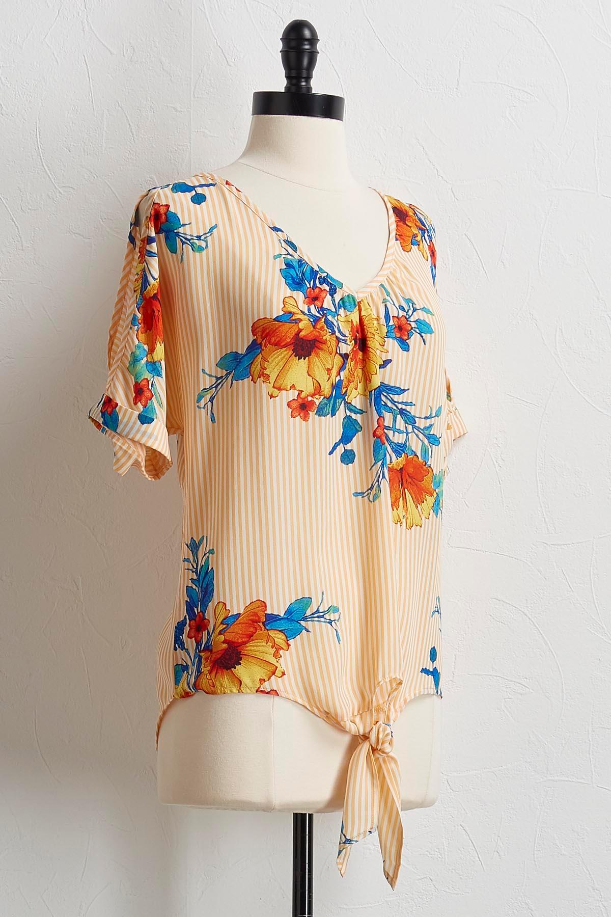 Striped Tropical Floral Top