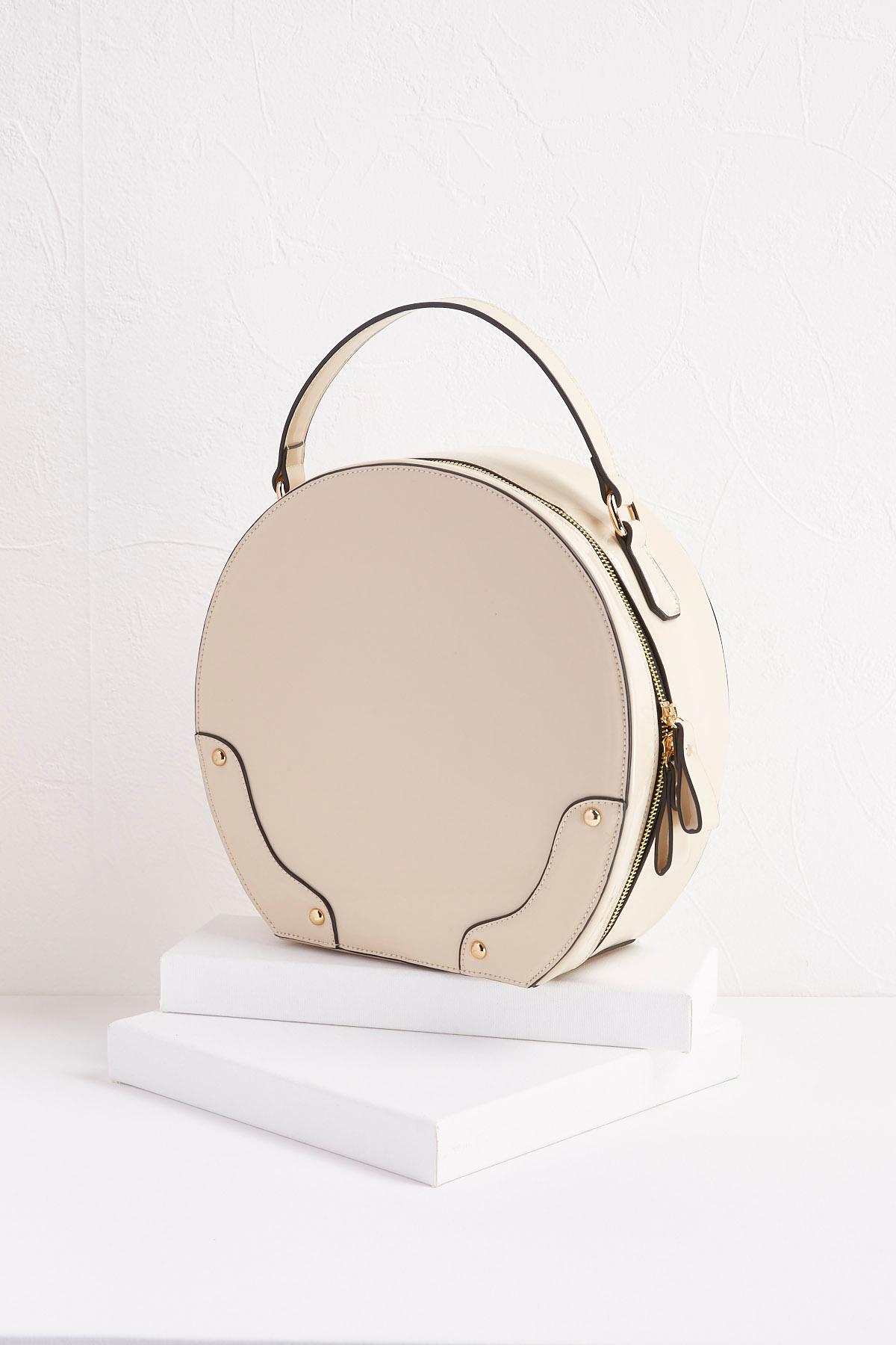 Faux Patent Leather Hat Box Bag