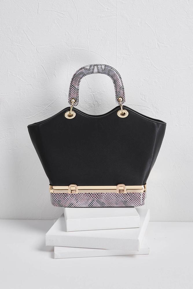 Textured Snakeskin Print Trunk Bag