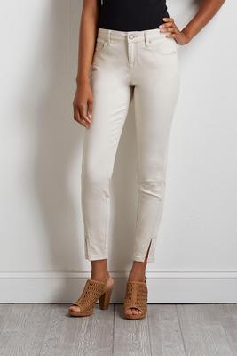 ivory slit hem skinny jeans
