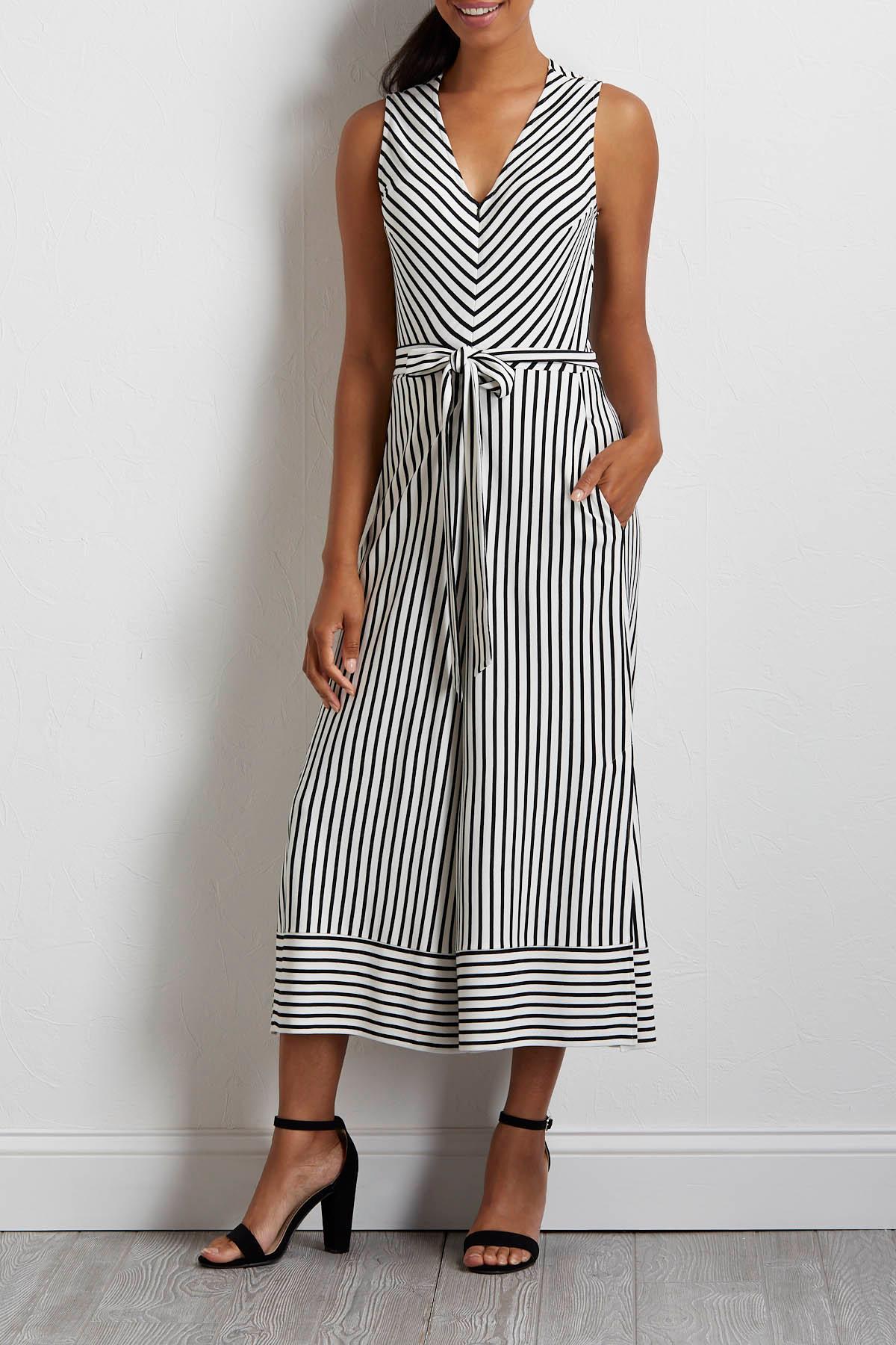 Black And White Striped Jumpsuit