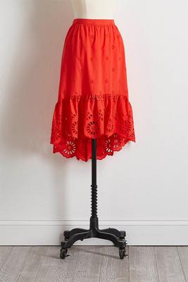 eyelet high-low ruffle skirt