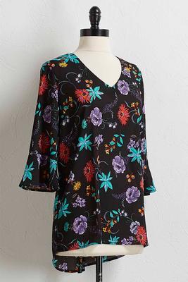 vine floral bell sleeve top