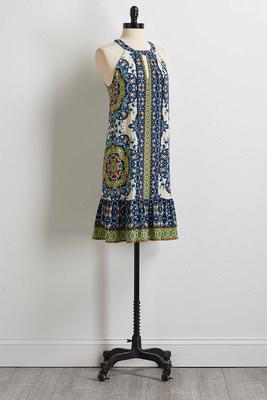 mixed floral flounced hem dress
