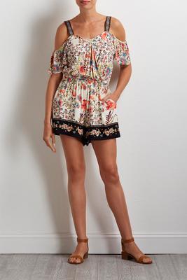 floral bare shoulder romper