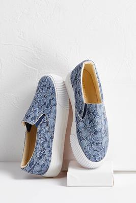 blue lace textured sneakers