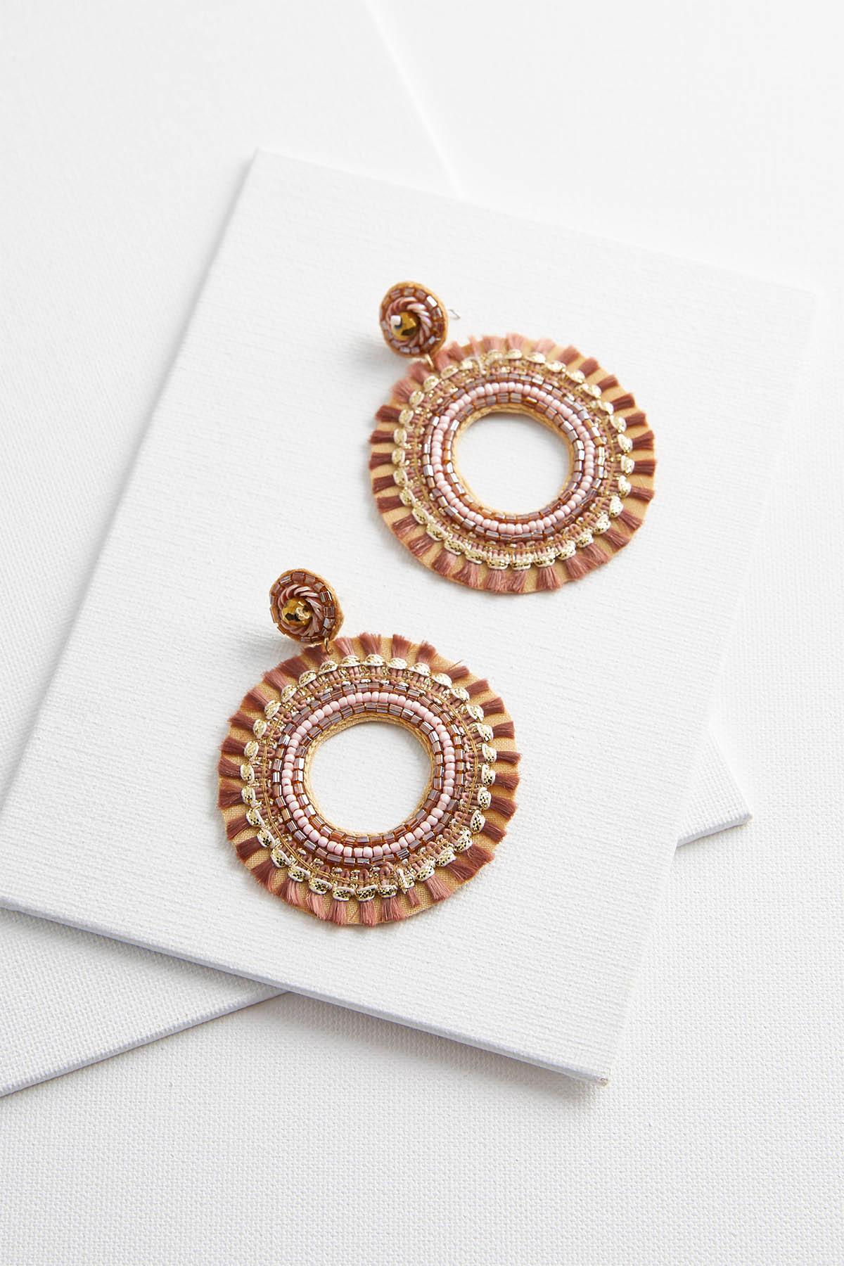 Seed Bead Fringe Hoop Earrings