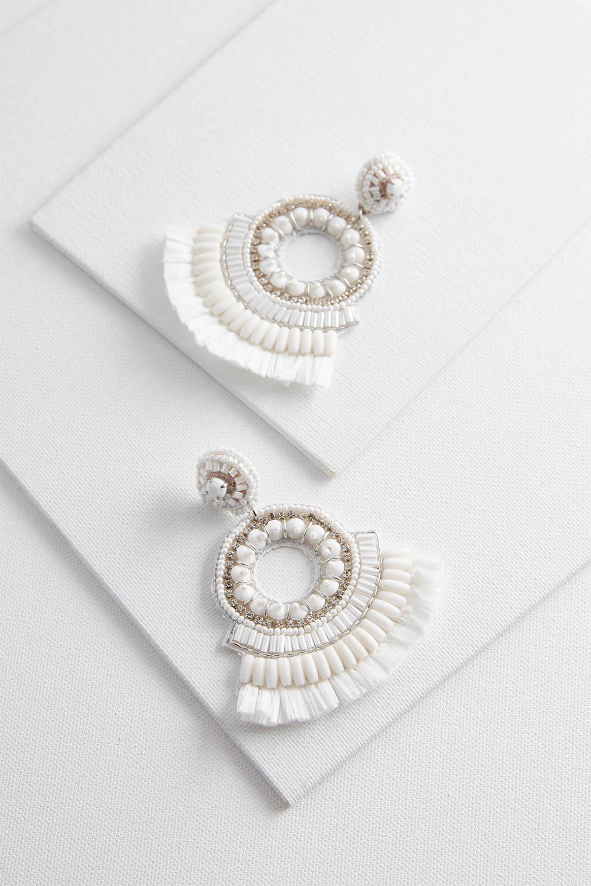 Beaded Raffia Fringe Earrings