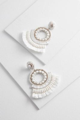 beaded raffia fringe earrings