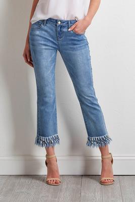 cropped twisted frayed hem jeans