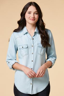 button down high-low chambray shirt