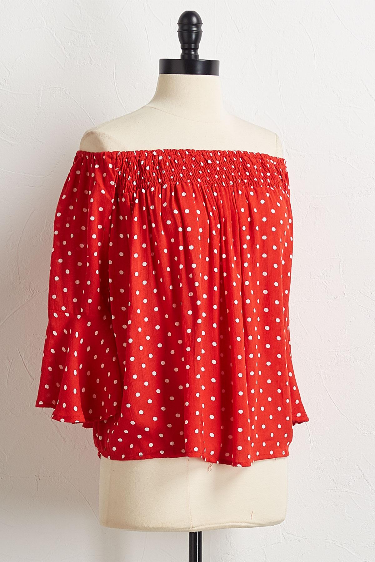 Red Polka Dot Off The Shoulder Top