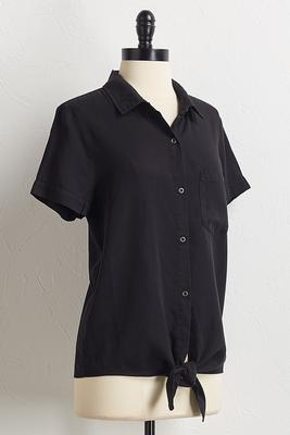 button down tie hem shirt