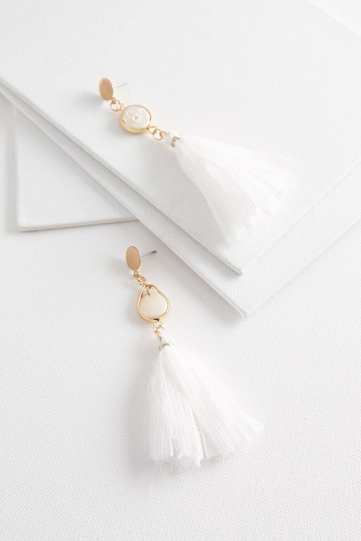 Pearl Fabric Tassel Earrings