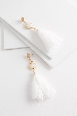 pearl fabric tassel earrings